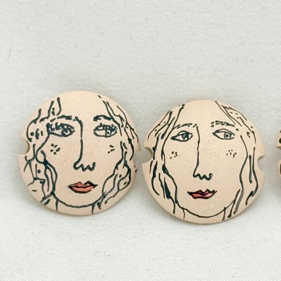 Four Ceramic Artisan Made Face Beads Jewelry Making - Picture 4 of 5